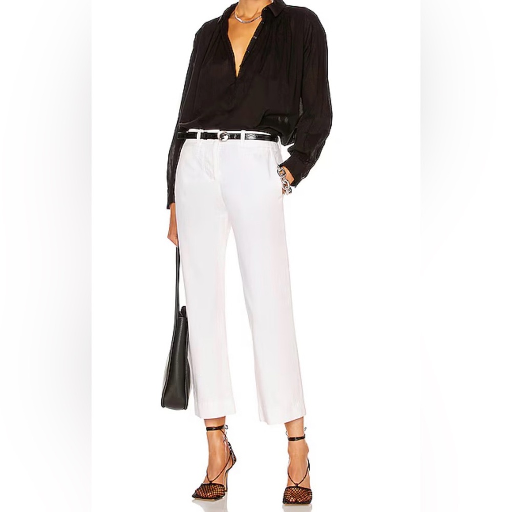 Nili Lotan Tomboy Straight Leg Twill Cropped Capsule White Pants Size 10 NWT